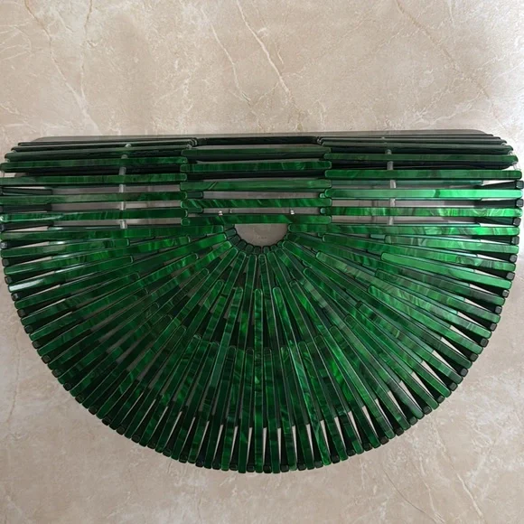 Green Marbled Acrylic Ark Fan Bag NWOT - Picture 5 of 5